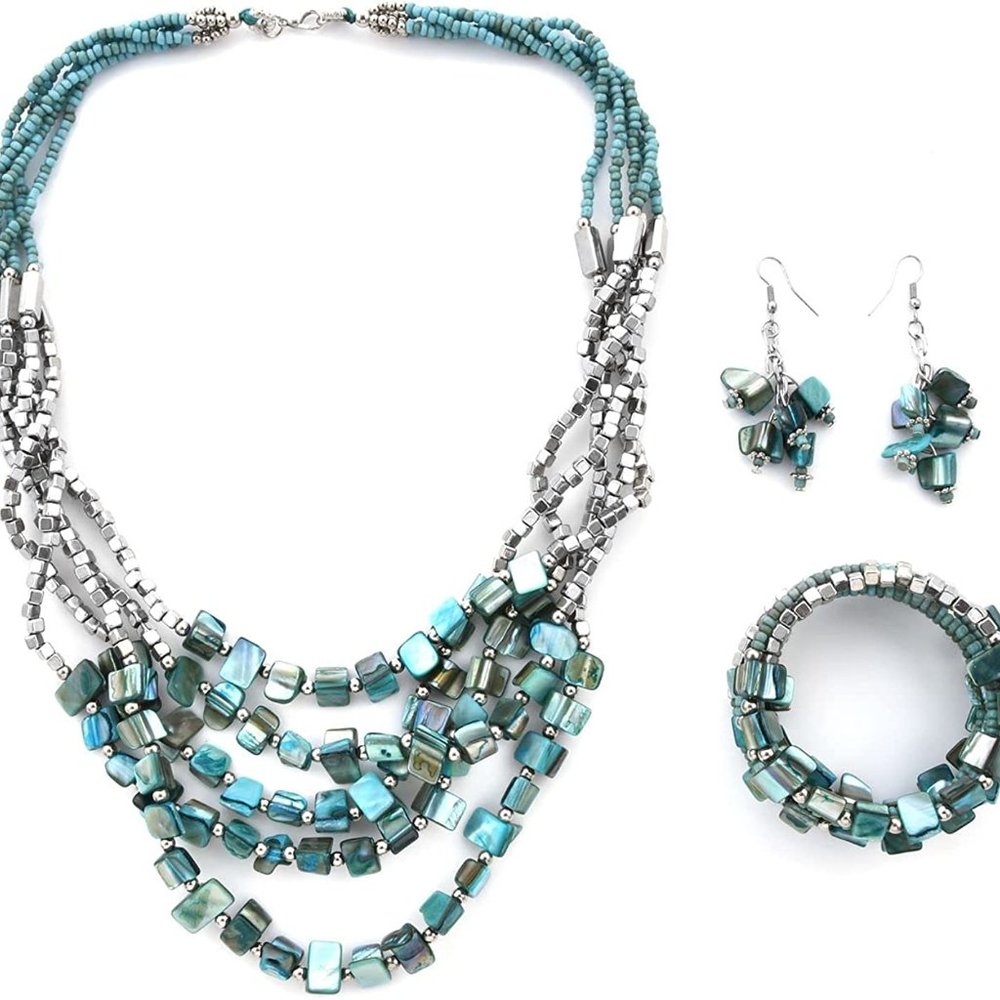 New Handmade Chunky Beaded Jewelry for Women Seed Bead Necklace Bracelet Earring - Picture 3 of 9